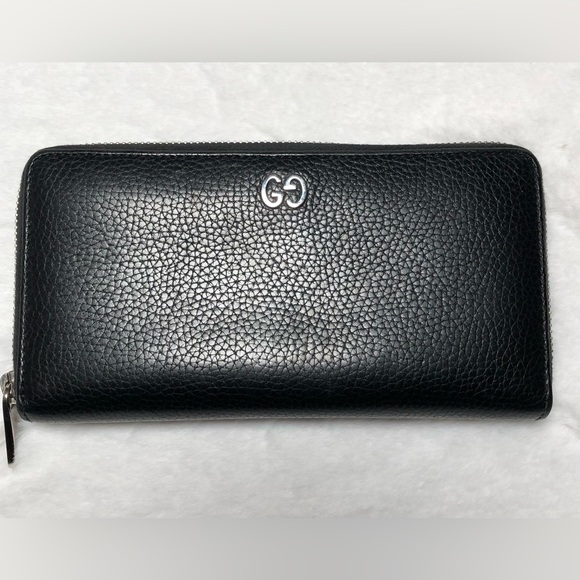 Gucci Logo GG Black Leather Zip Around Wallet w/DustBag,No Box - Picture 3 of 16